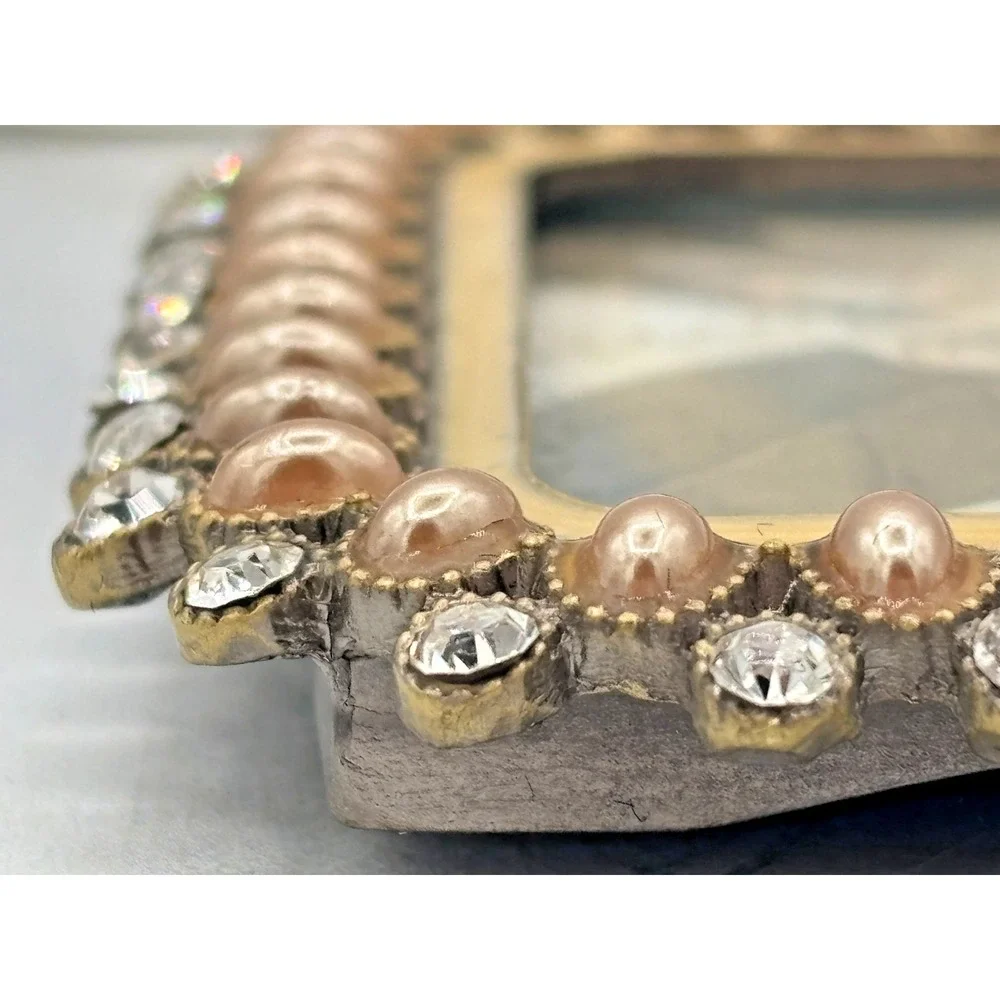 Creative Co-Op Set‎ of 2 Miniature Pewter Frames 2x2-2x3 Faux Beaded Crystal NWT